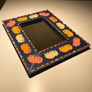 VTG Hand Painted Framed Rectangular Wall Mirror Elephant Motif Blue Orange